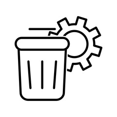 trash bin with cogwheel, illustration of waste management icon vector