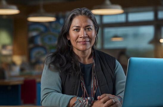 Native American Indian woman working in an office
