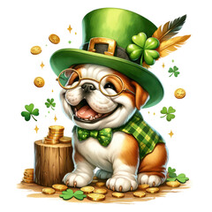 Cute Bulldog St Patrick's Day Clipart Illustration
