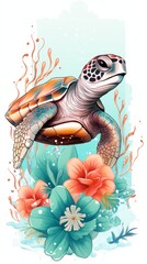 cartoon turtle tattoo with flowers