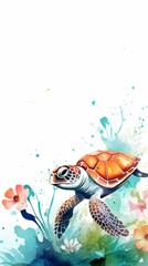 Fototapeta na wymiar cartoon turtle tattoo with flowers