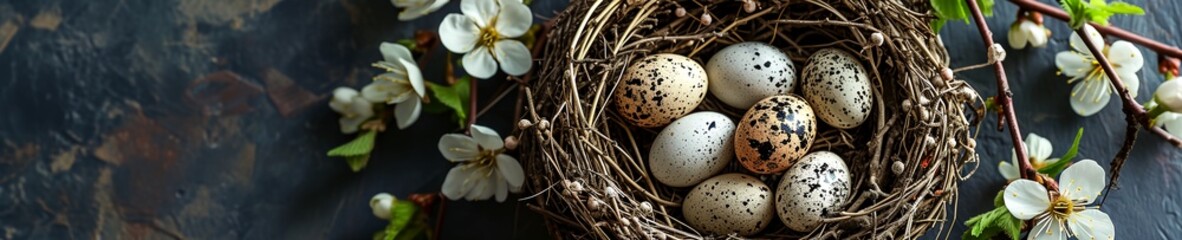 Naklejka na ściany i meble a nest with eggs and flowers