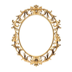 Antique Oval Frame Gold Isolated Transparent, Generative AI