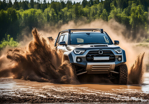 Offroad car driving in the mud