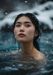 Fototapeta premium Meditative Ice Bathing: Serenity Amidst Snow