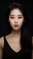 a young Chinese woman, shot with canon eos 5d, in professional makeup, high contrast, beautiful facial sculpt, beautiful bone structure with generative ai
