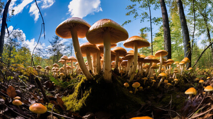 psychedelic mushrooms. Commonly known as magic mushrooms, a group of fungi. AI Generative - obrazy, fototapety, plakaty