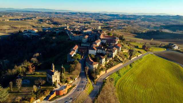 Aerial view of Cella Monte,  Monferrato, Alessandria, Piedmont, Italy