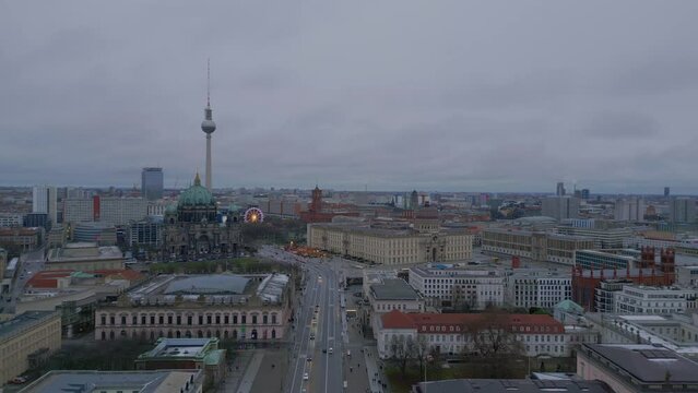 Berlin city Christmas Market cold Winter day Wonderful aerial view flight drone