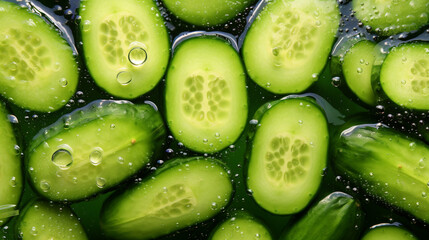 Raw Green Cucumbers. Cucumbers top view, greenhouse cucumbers, long cucumbers. AI Generative - obrazy, fototapety, plakaty