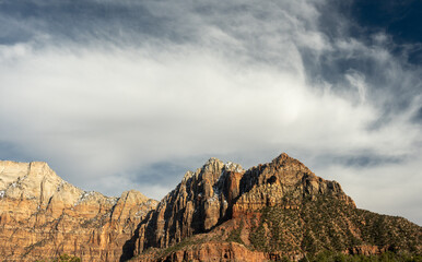 Wisping Clouds Over Mount Kinesava In Zion