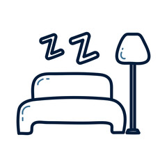 Hand drawn Bedroom sleeping doodle line illustration. Bedroom sleeping doodle icon vector.