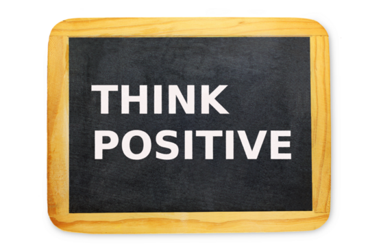 think positive text on slate blackboard, stress management,self care,mental health concept,positive thinking,creative mind,cutout in transparent background,png format