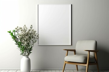 Minimalist elegance Empty frame mockup in white wall interior background