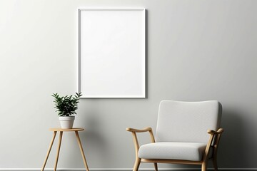 Design simplicity Empty frame mockup on white wall background interior