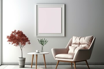 Scandi style elegance Empty frame mockup in serene white wall interior