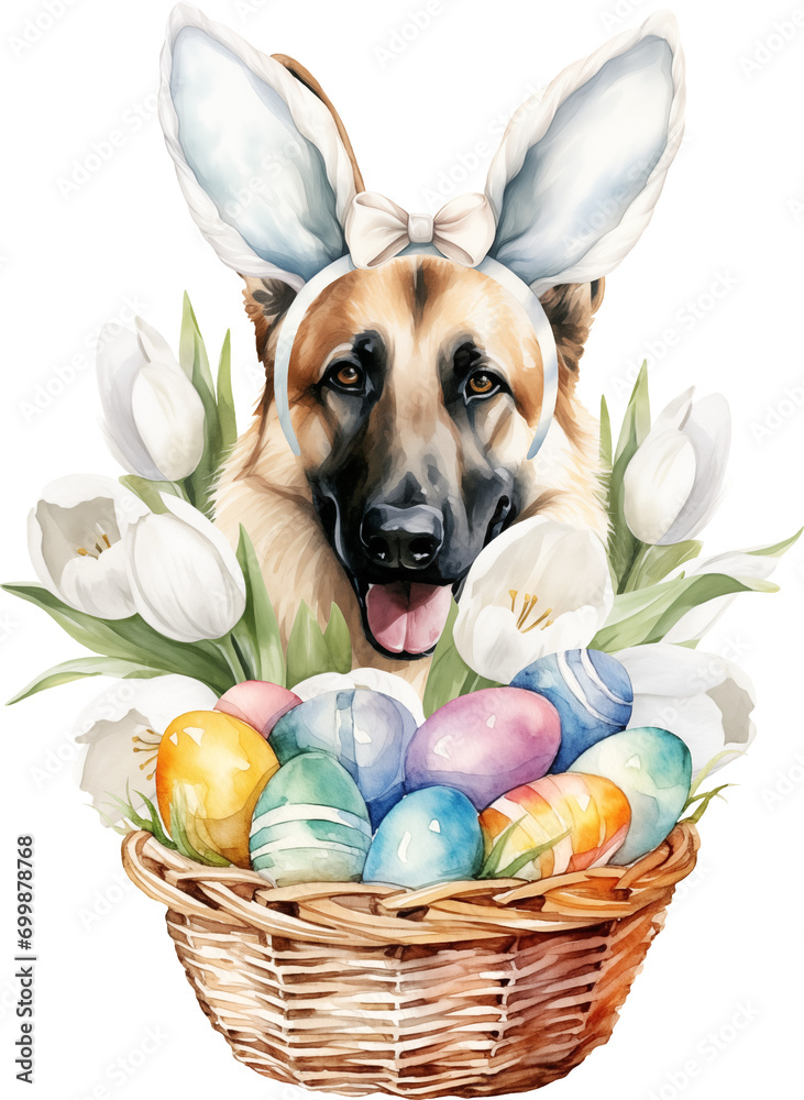 Aufkleber easter german shepherd illustration created with generative ai technology