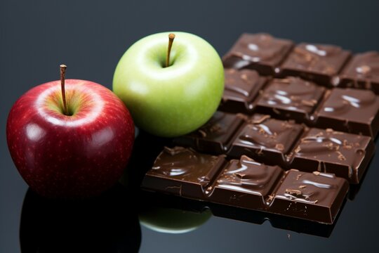 Choose wisely Apple and chocolate, symbolizing health and indulgence