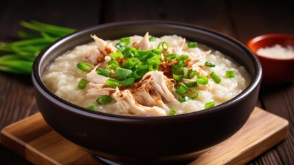 Chicken congee in a bowl