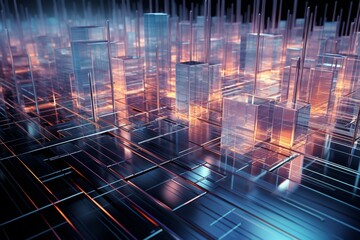 Abstract spatial design 3D rendering showcases cube and grid