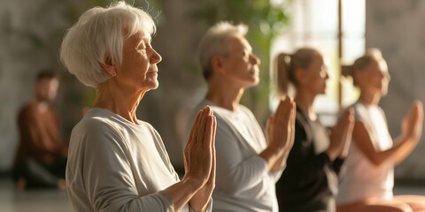 Fototapeta premium Senior Yoga Class in Peaceful Meditation Pose. Generative ai