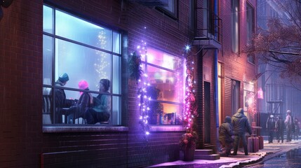 a bar in winter at christmas time - obrazy, fototapety, plakaty