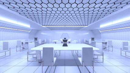 宇宙船内の会議室　3DCG レンダリング