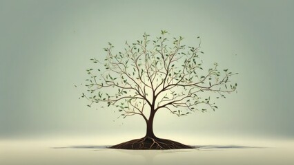A tree growing and branching out, with each branch representing a different stage of moral development. minimal 2d illustration Psychology art concept