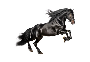 Obraz na płótnie Canvas black_horse_jumping_closeup_full_body_smile