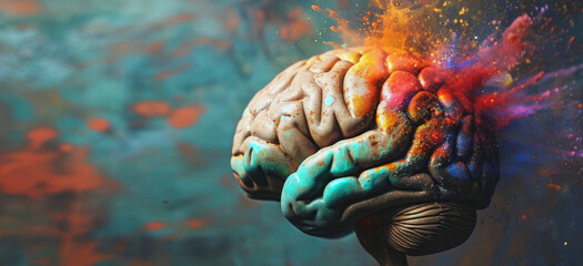 colourful brain banner with copy space - obrazy, fototapety, plakaty