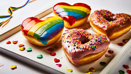 Fototapeta na wymiar Love in Every Bite: Valentine's Day Donuts Bring Sweet Pride Celebration