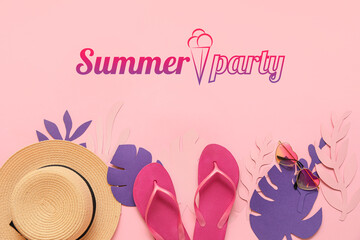 Banner for summer party with beach accessories