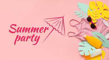 Banner for summer party with beach accessories