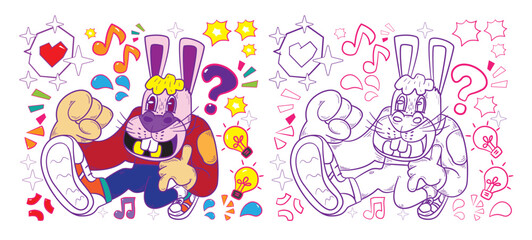 cute animal doodle illustration for book drawing page