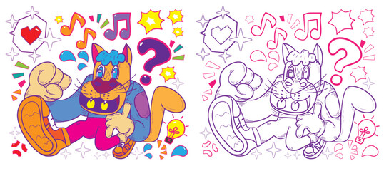 cute animal doodle illustration for book drawing page