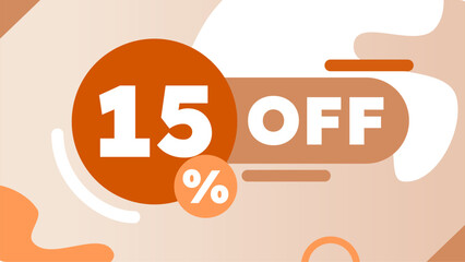 15 percent off price tag. sale orange brown label. vector modern