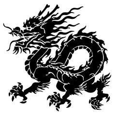 辰（たつ・竜・龍・ドラゴン）のベクターイラスト、白黒