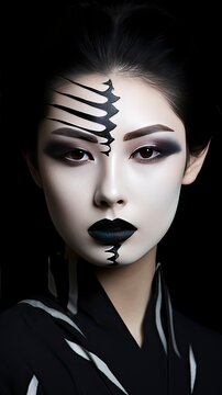 a young japanese woman, taken with canon eos 5d, in professional makeup, high contrast, beautiful facial sculpt, beautiful bone structure with generative ai