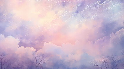 Ethereal Watercolor Sky with Shades of Lavender and Tea