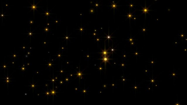 Shimmering particles glitter gold sparkles against black screen. Vfx bokeh insert overlay -4K Seamless Loop Animation