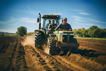 Farmers Operating Tractors - obrazy, fototapety, plakaty