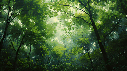 Fototapeta na wymiar Mystical Forest Canopy with Emerald Green Foliage