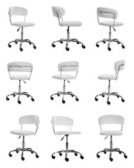Leather office chair isolated on white, set