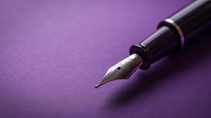 Elegant fountain pen with intricate nib design on a purple background - Powered by Adobe