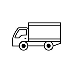 Fototapeta premium Fast moving shipping delivery truck line art vector icon for transportation Vector