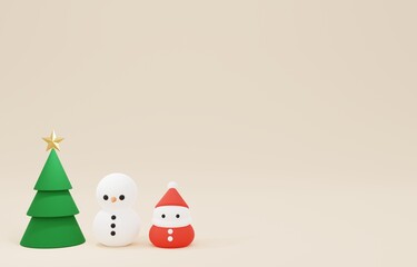 3D素材_クリスマスツリー_サンタ_雪だるま