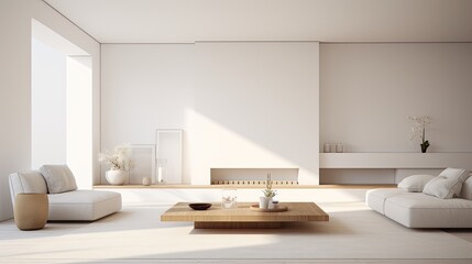 A minimalistic interior design with clean lines and subtle textures, isolated on a pure white background 
