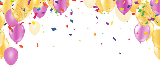 Celebration background with balloons and confetti. Vector illustration.