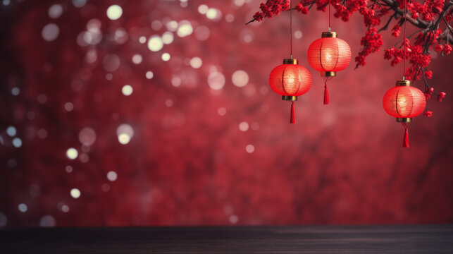 lunar new year background with hanging red latern