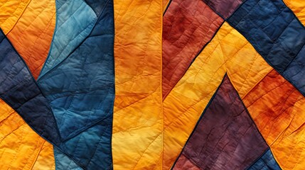 Abstract quilt pattern with blue and orange geometric design